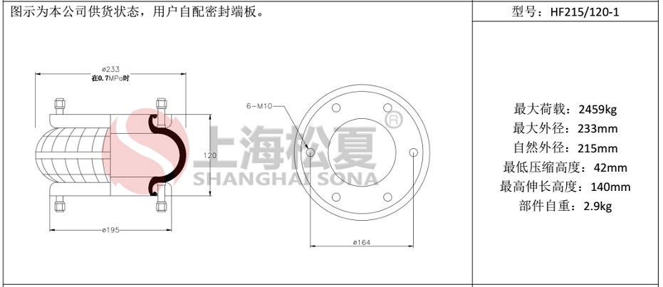 HF215/120-1法蘭式橡膠氣囊，糾偏氣囊